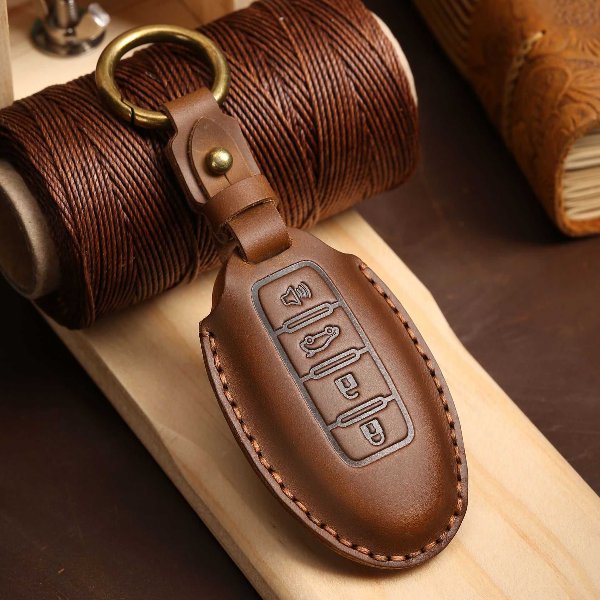 Car Key Handmade Leather Suitable for Nissan key case Teana Xuan Yi Bluebird Qi Jun Qi Da Lou Lan genuine leather car key bag X25519