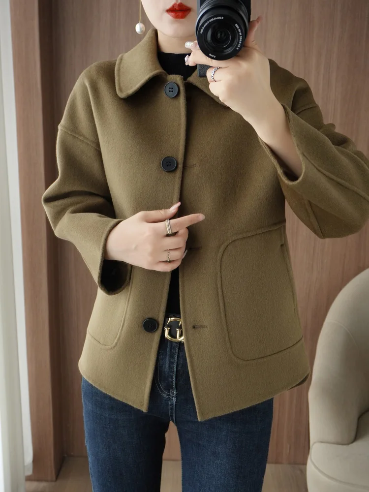 Pure Wool Woolen Overcoat Women's Short Korean Style Loose Double-Sided Woolen Coat Small Outer Wear Cashmere Thick