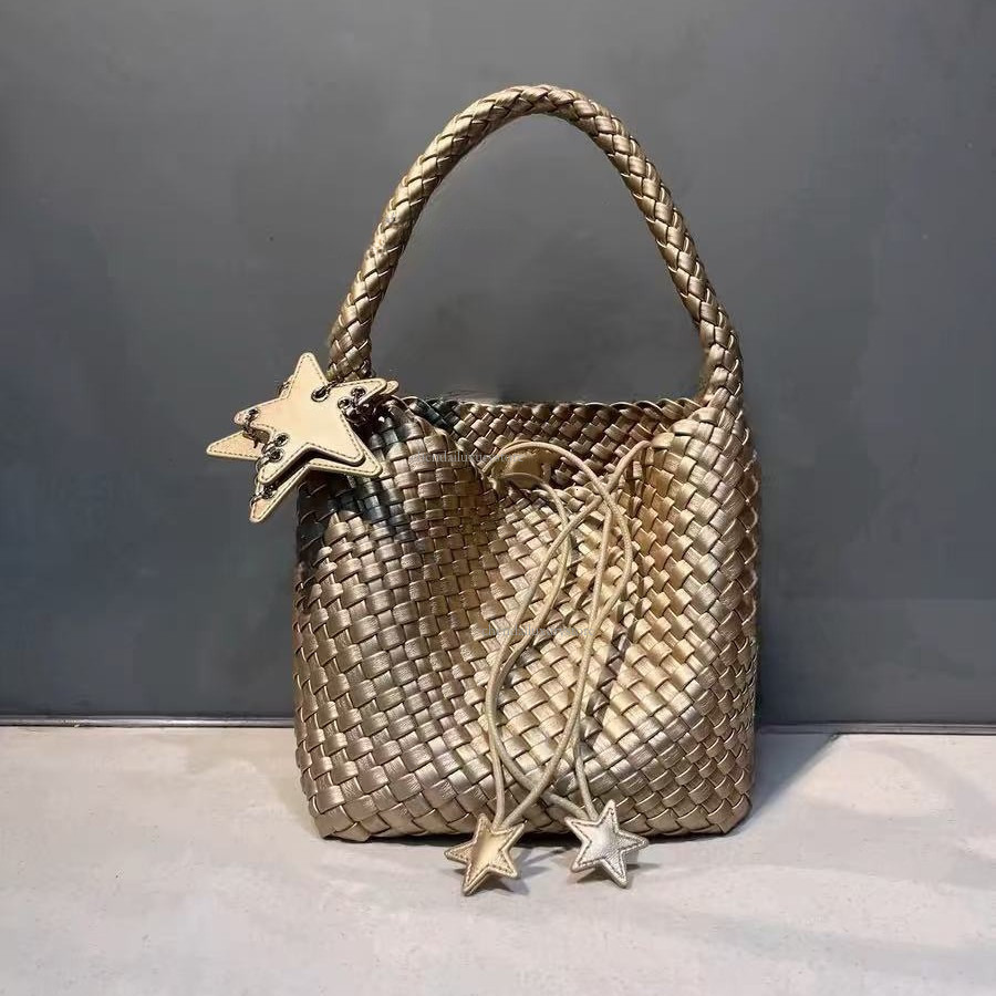 Women's Shoulder Bag Free Delivery Designer Bag Fashionable Niche Gold Hand Woven Handbag Casual Lazy Style Shoulder Bag Shopping Vegetable Baske