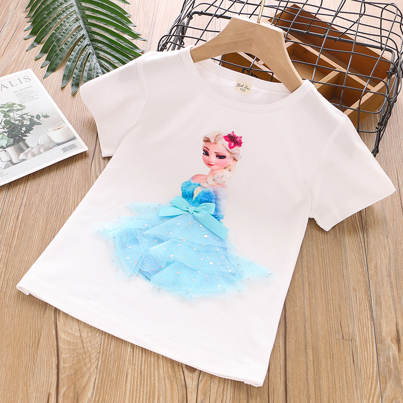 DISNEY girls designer clothes toddler designer clothes Frozen Princess Elsa Girls' short-sleeved tops are comfortable and soft Girls T-shirt summ
