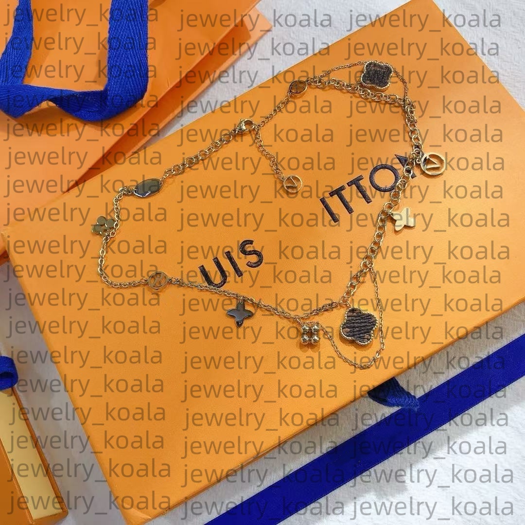 moissanite chain necklaces designer necklace jewelry pendant clover necklace Charm flower pearl stainless steel gold silver chain jewlery for women With Box