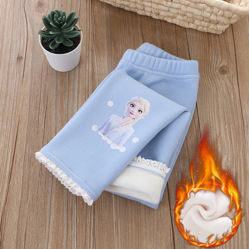 DISNEY infant designer clothes baby designer clothes Frozen Elsa princess girls' pants with princess print soft and comfortable pure cotton.