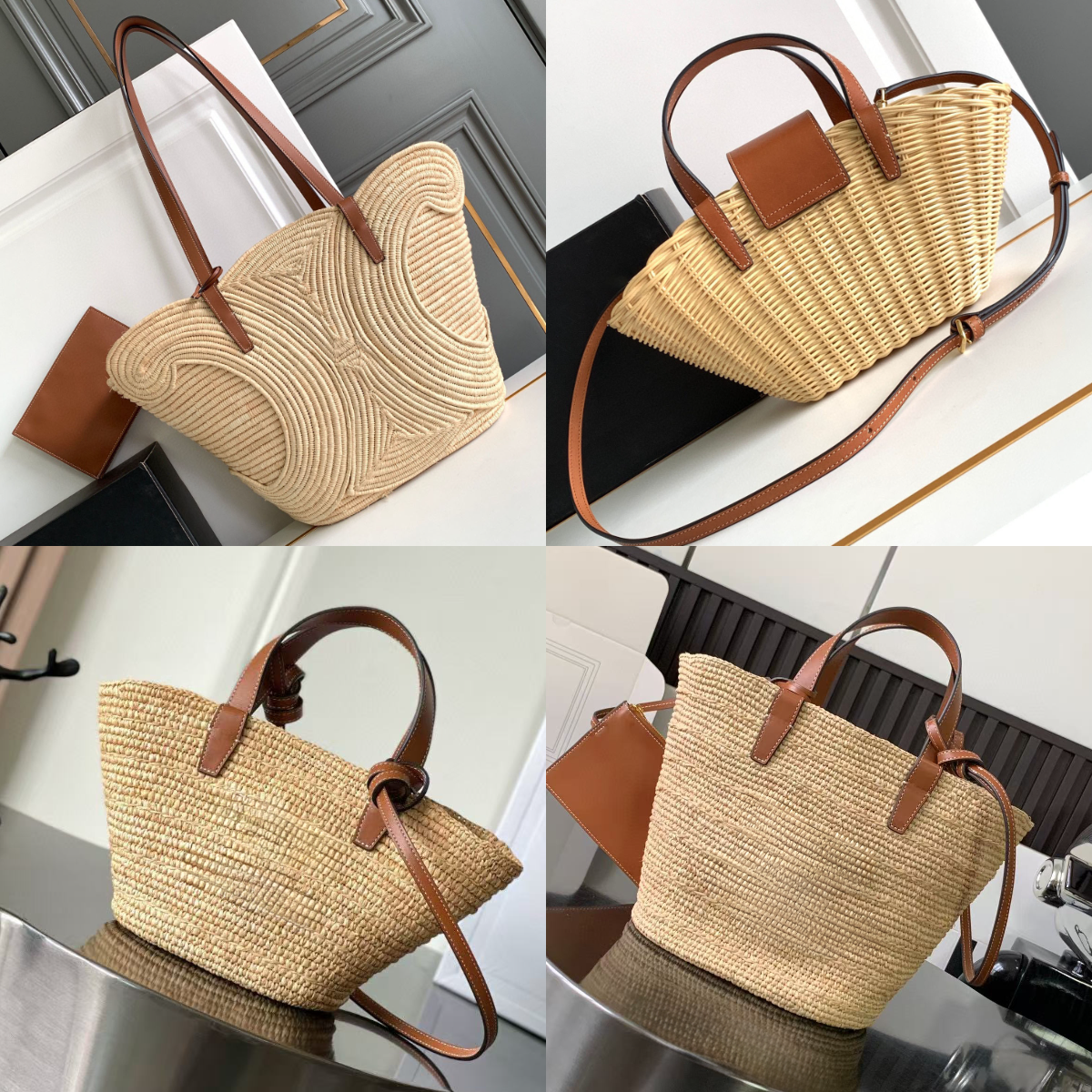 10A wicker natural calfskin natural tan beach bag Tote Bag Designer Luxury Handbag Straw Bag summer Large Capacity Tote Shopping Shoulder Bag Purse genuine leather