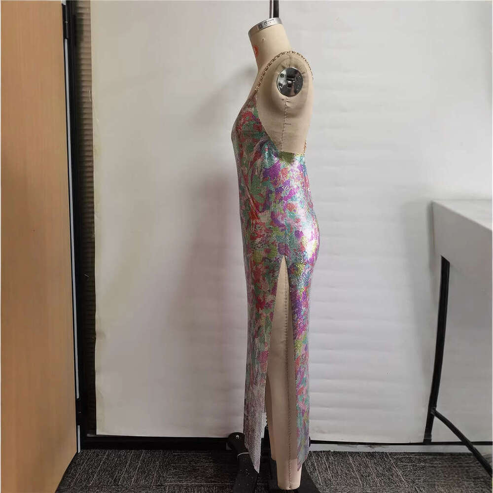 Sheath Dress New Sexy Summer Camisole V Neck Printed Slit Dress For Women Evening Gown Long Skirt Summer Dress