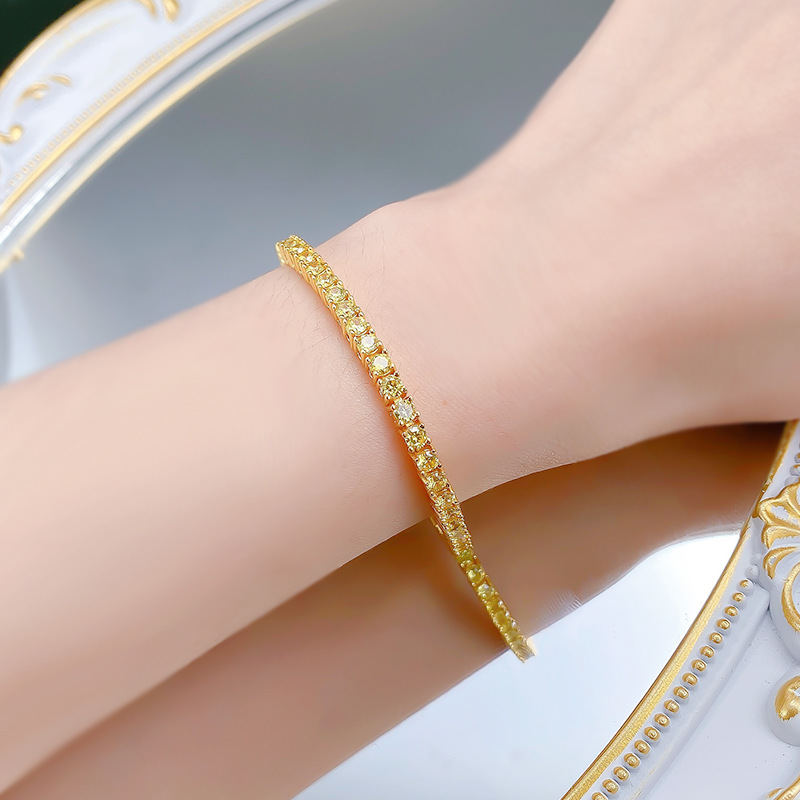 2025 New 925 Sterling Silver Yellow Gold Plated Full Diamond Bracelet, Classic Stylish OL Daily Wear, High-Quality Luxury Women's Trendy Jewelry 