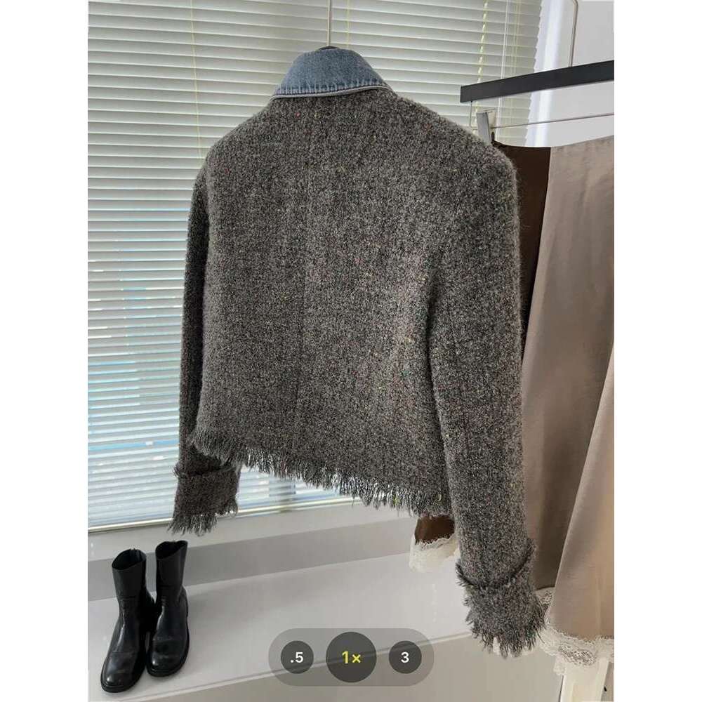 Chic Denim Patchwork Jacket Women's 2024 Autumn New Tassel Turn Down Collar Pocket Short Coat Commute Korean Fashion Retro 250520