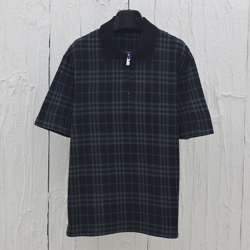 New designer vacation classic stripe check contrast stretch blend short-sleeve polo shirt, soft and breathable with a full cotton collar