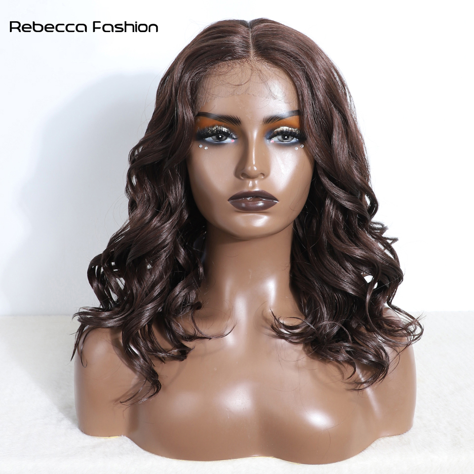 Rebecca Fashion Cosplay Synthetic 20" Curly Dark Brown Ombre Blonde Wigs For Women Lace Front Wigs