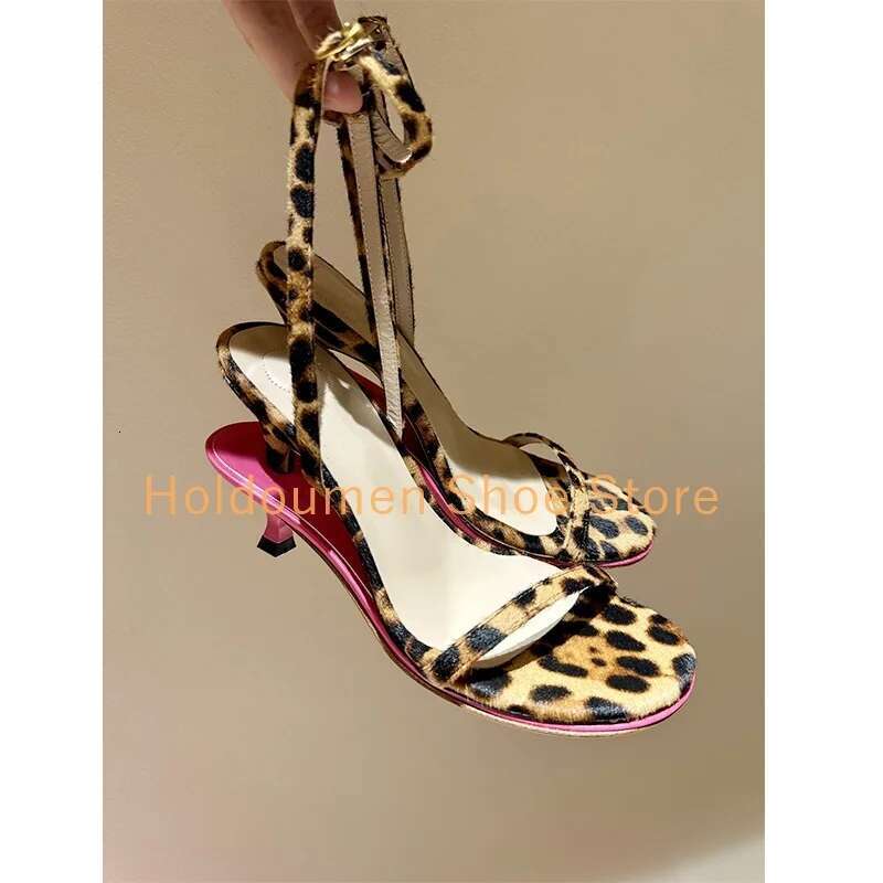 Personality Double Sole Patchwork Women High Heels Strange Style Kitten Heel Ankle Buckle Sandals Sexy Peep Toe Genuine Leather