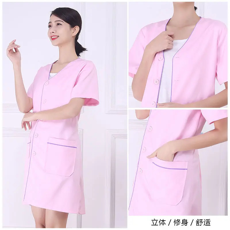 Black Beautician tops short beauty uniform dress spa uniform scrub uniform white plus size Salon grooming clothes Lab coat 250519