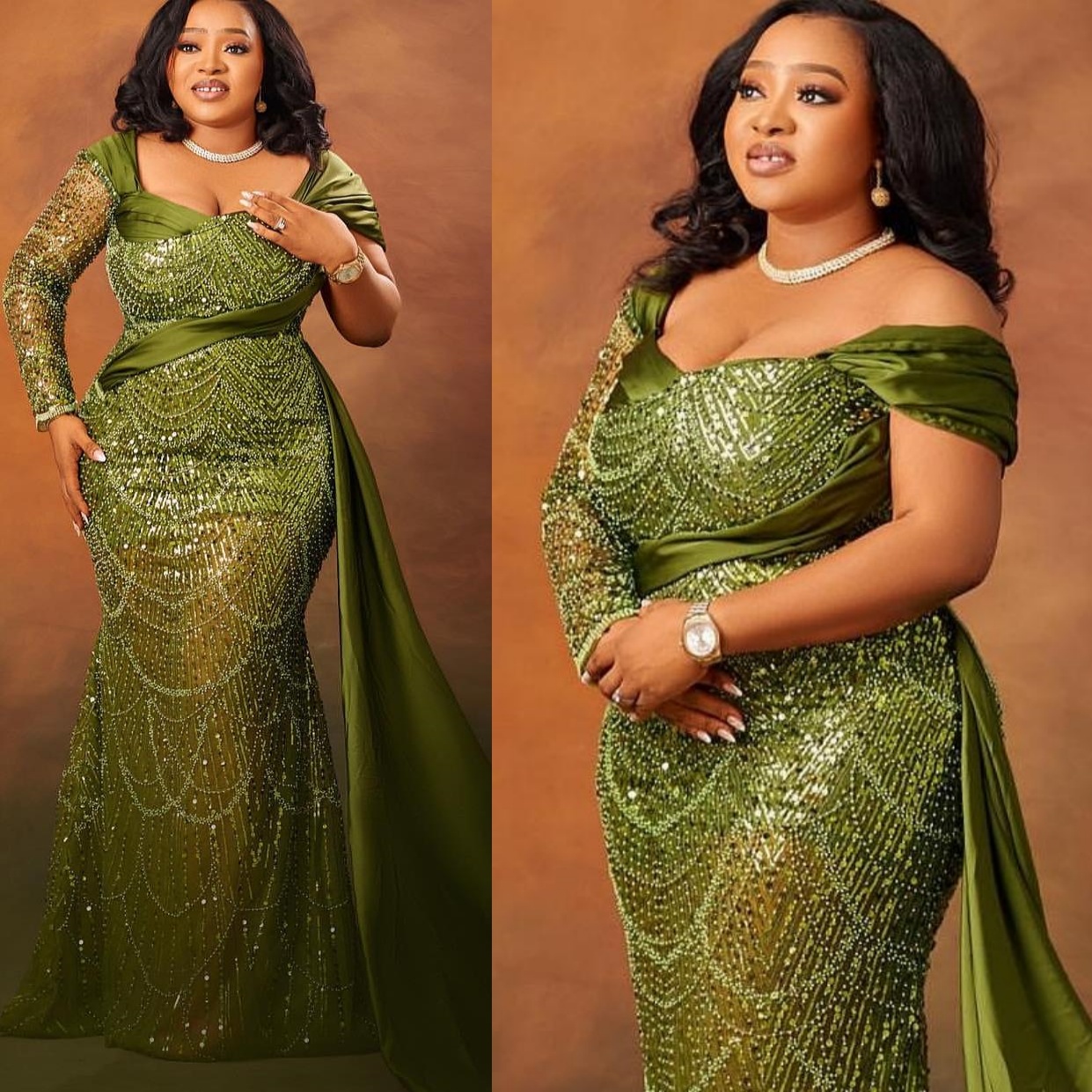 Green Mermaid Plus Size Prom Dresses 2025 Sequined Full Sleeve Elegant Evening Formal Party Second Birthday Engagement Gowns Dress For Special Occasio