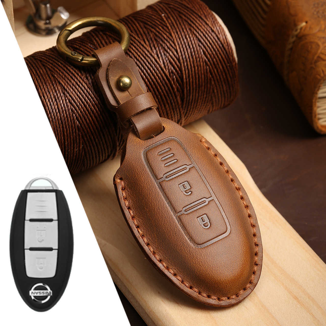 Car Key Handmade Leather Suitable for Nissan key case Teana Xuan Yi Bluebird Qi Jun Qi Da Lou Lan genuine leather car key bag X25519