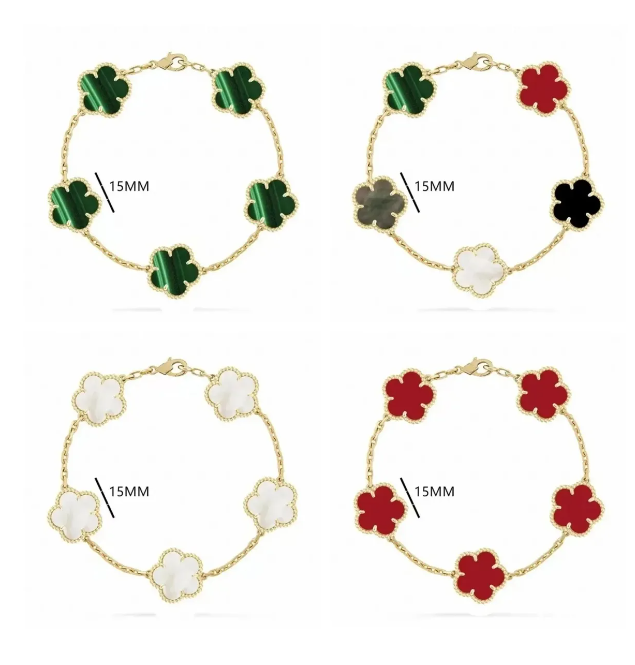 New pattern luxury clover four designer fashion charm bracelets for girls women 18K gold silver black white red green brand bracelet wedding party jewelry a6625
