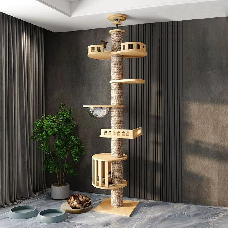 Cat Tree Solid Wood Cat Climbing Tower with Robust Structure - Height 100 Inch