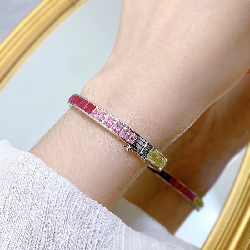 New European and American Fashion S925 Silver Endless Rainbow Candy Color Cubic Zirconia Bracelet