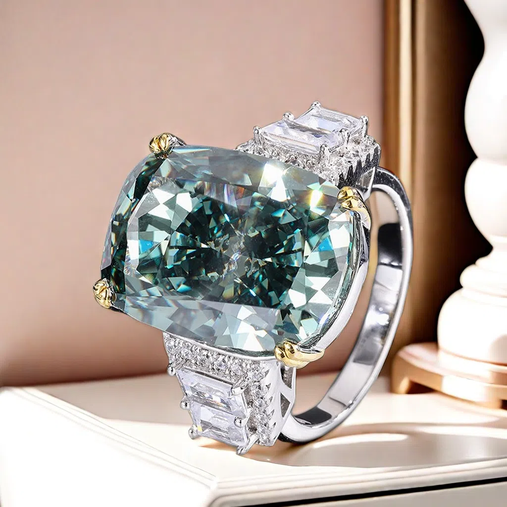 20CT S925 Royal Paparacha high-carbon diamond ring, heavy industry sparkling crushed ice cut rectangular 13*18 Luxury ring, prince and princess jewelr