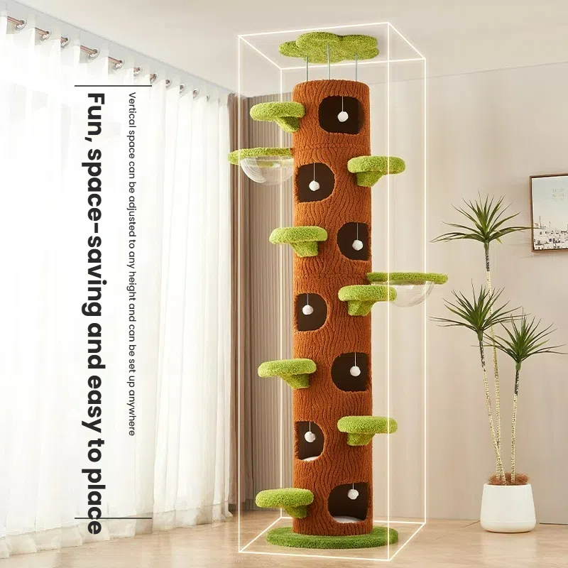 Cat Climbing Tree with Space Pod Cat Bed - Non-Wooden Skyscraper Tower & Sisal Toy, Cat Tree Eco-Friendly Solid Timber Multi-Level Large Cat Tree Towe