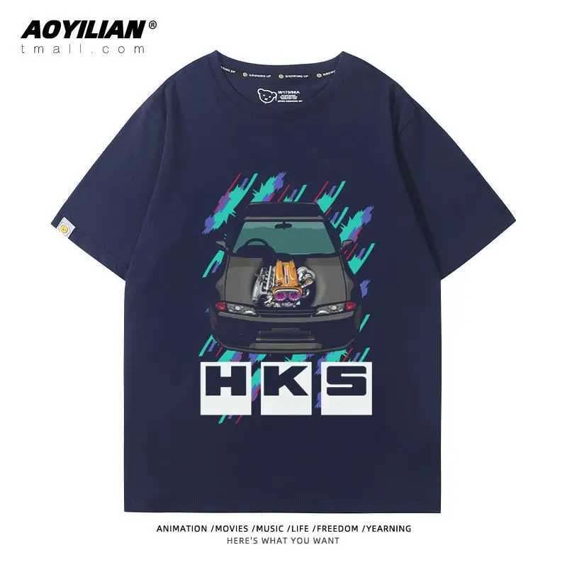 JDM Japanese Performance Car HKS Car Modification Culture Short-sleeved T-shirt Mens and Womens Cotton Half-sleeved Summer J250515
