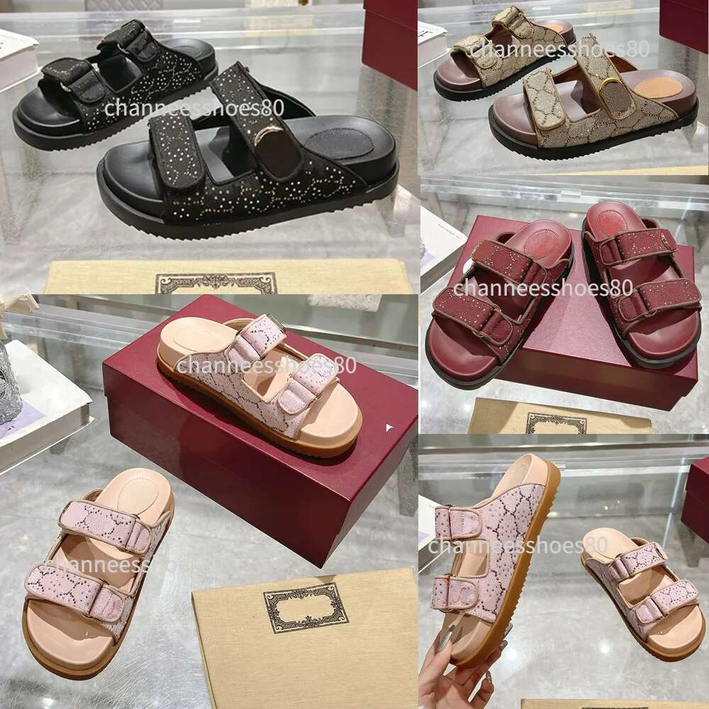 brown sandals designer womens crystal canvas sandal retro refined vacation style double slide 25s New Flat Summer Sandales woman slides luxury sandles