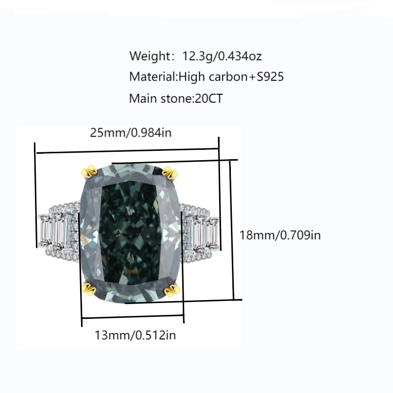 20CT S925 Royal Paparacha high-carbon diamond ring, heavy industry sparkling crushed ice cut rectangular 13*18 Luxury ring, prince and princess jewelr
