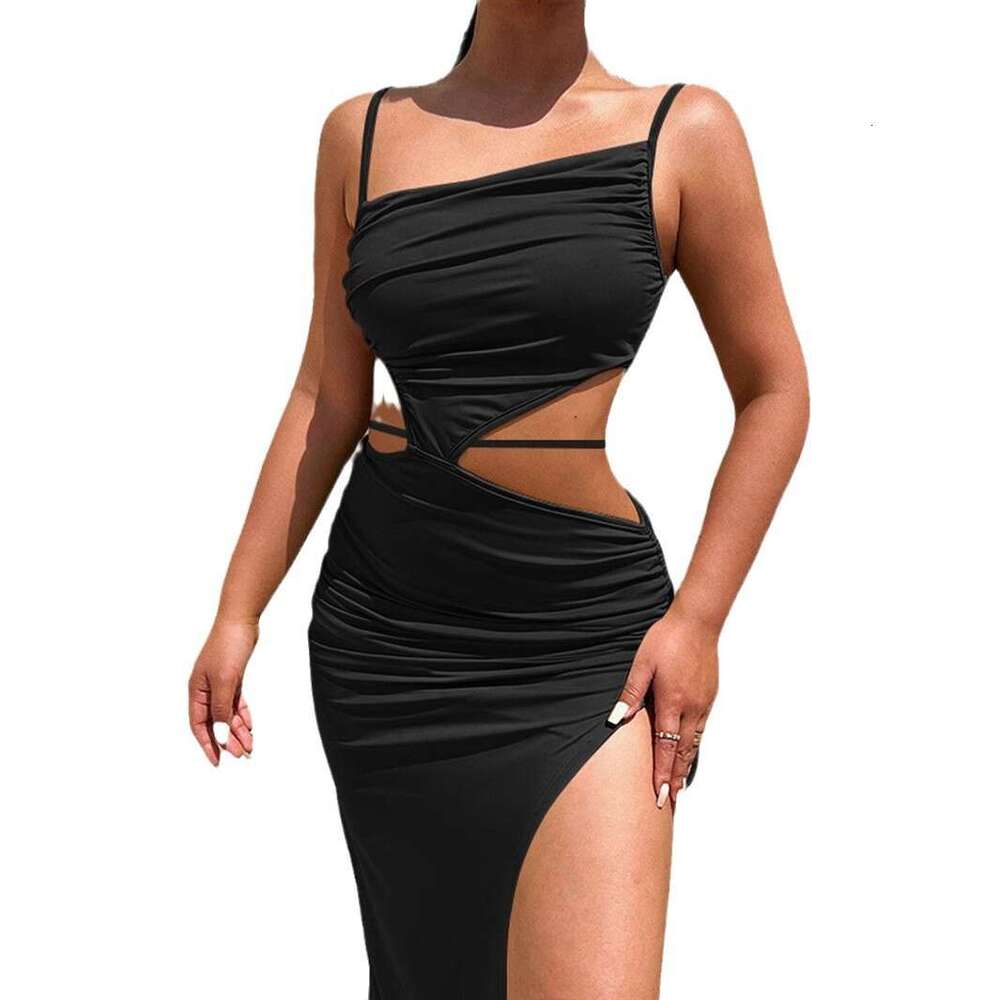 Sheath Dress Hot Selling Diagonal Collar Camisole Women S Sexy Lace Up Hollow Out Long Skirt Slit Dress Summer Dress