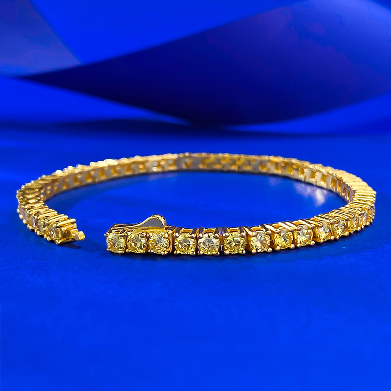 2025 New 925 Sterling Silver Yellow Gold Plated Full Diamond Bracelet, Classic Stylish OL Daily Wear, High-Quality Luxury Women's Trendy Jewelry 