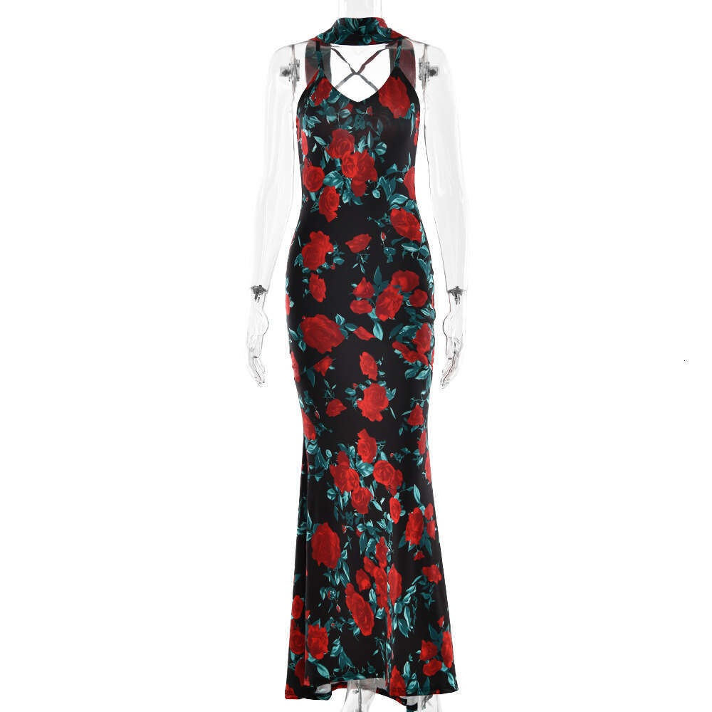Sheath Dress Spring Summer New Spicy Girl With Strap Bareback Deep V Print Sexy Slimming Dress Summer Dress