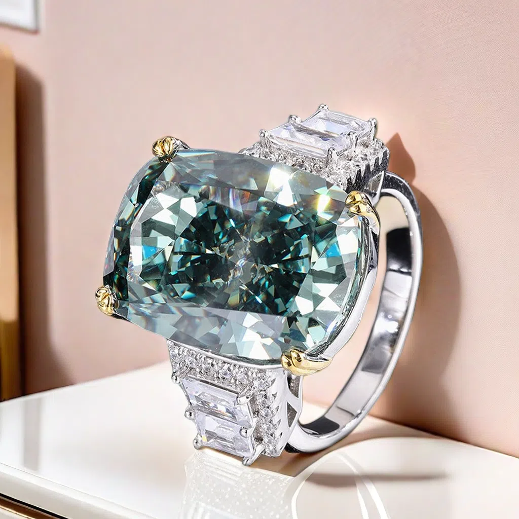 20CT S925 Royal Paparacha high-carbon diamond ring, heavy industry sparkling crushed ice cut rectangular 13*18 Luxury ring, prince and princess jewelr
