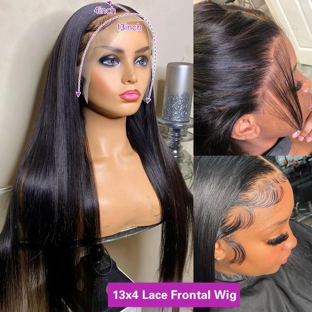 30 36 40 Inch 13x4 HD Transparent Bone Straight Lace Front Wigs 220 Density Brazilian Human Hair Wigs For Women Synthetic