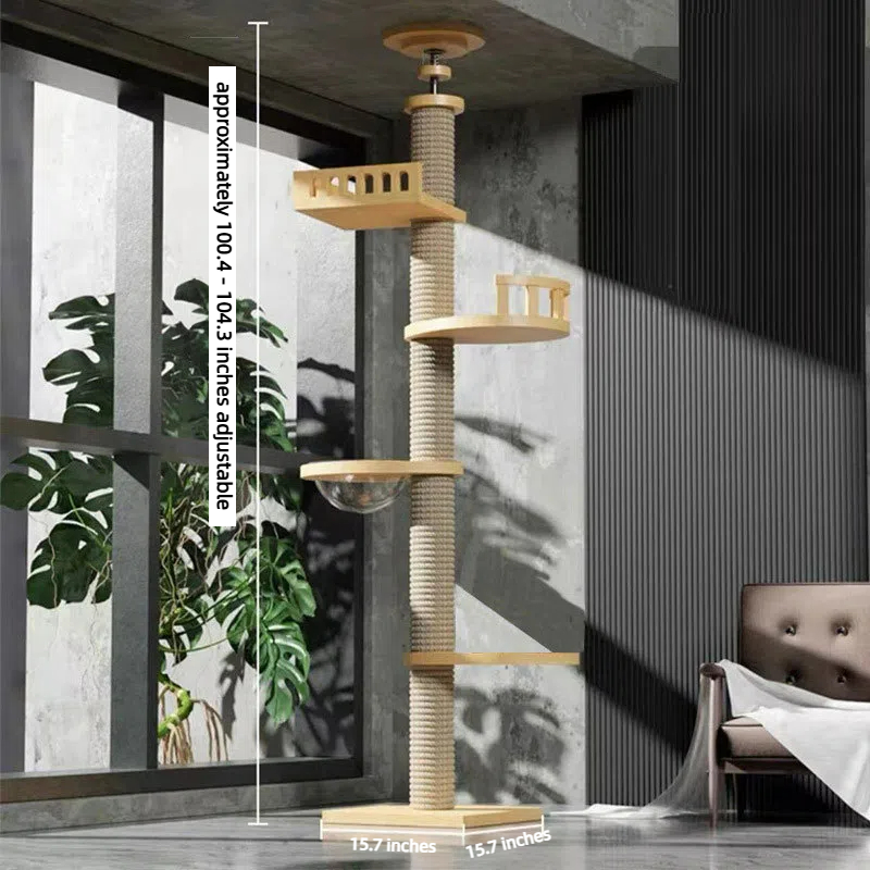 Cat Tree Solid Wood Cat Climbing Tower with Robust Structure - Height 100 Inch