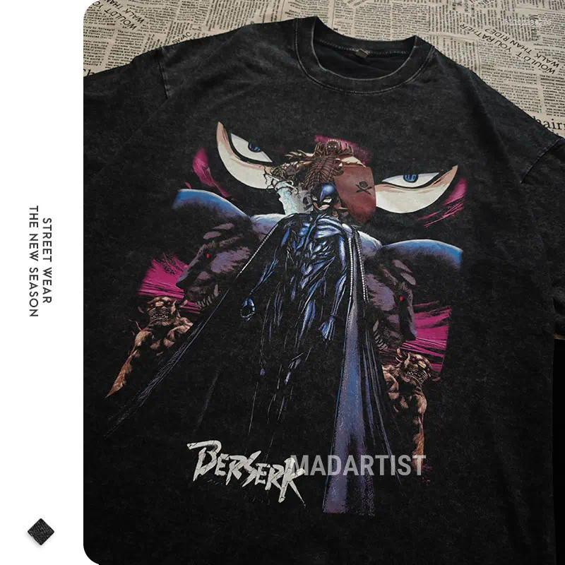 Men's T Shirts Anime Berserk T-shirts Oversized Vintage Washed Griffith Shirt Summer Short Sleeve Retro Manga Guts Kenpuu Denki Tops Tees