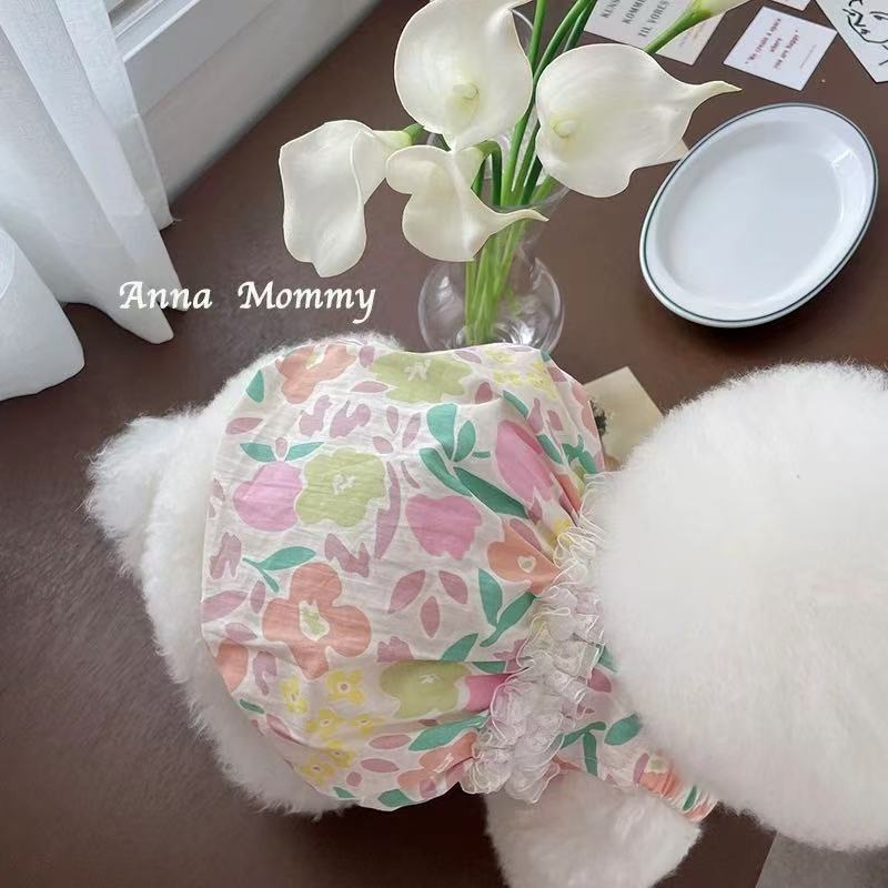 T00235 Dog clothes pet spring and summer floral suspender dress Teddy Bichon Pomeranian small puppy cat cute