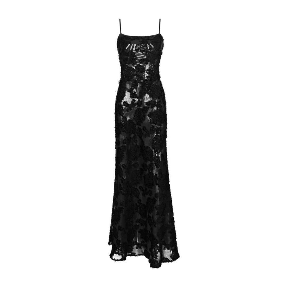 Sheath Dress Women S New With Black Perspective Suspender Sexy Backless Long Dress Evening Dress Summer Dress