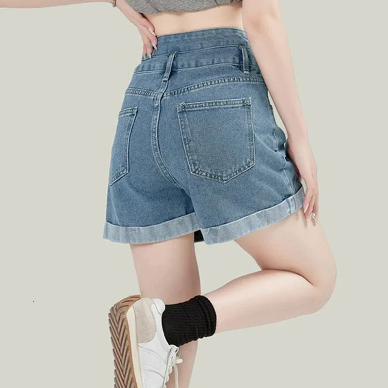 Summer Shorts Jean Baggy Wide Leg Denim Pants Lady Lightweight Casual Jeans Female High Waist Gray Blue Beach 250513Z