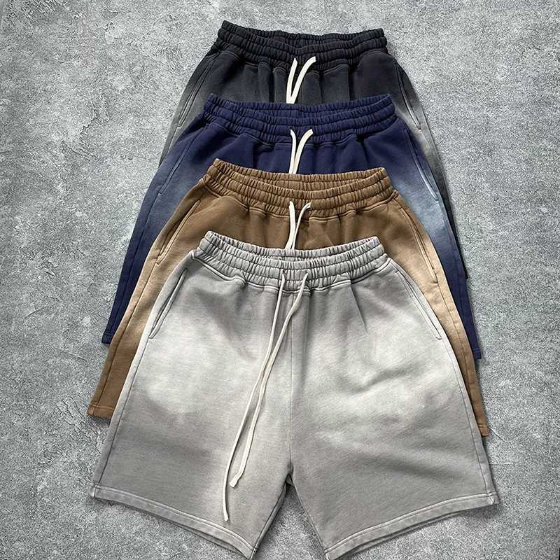 2025 Spray Dyeing Vintage Original Mens Shorts Streetwear Trendy Washed Distressed Retro Pure Cotton Loose Shorts Y2k Tie-dyed J250515ECSP