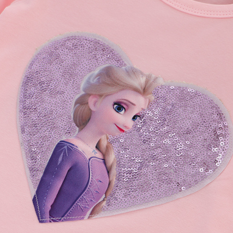 DISNEY Frozen Elsa princess baby designer clothes girls clothes princess short-sleeved puffy-sleeve T-shirt with shiny sequins on top Girls' T-sh