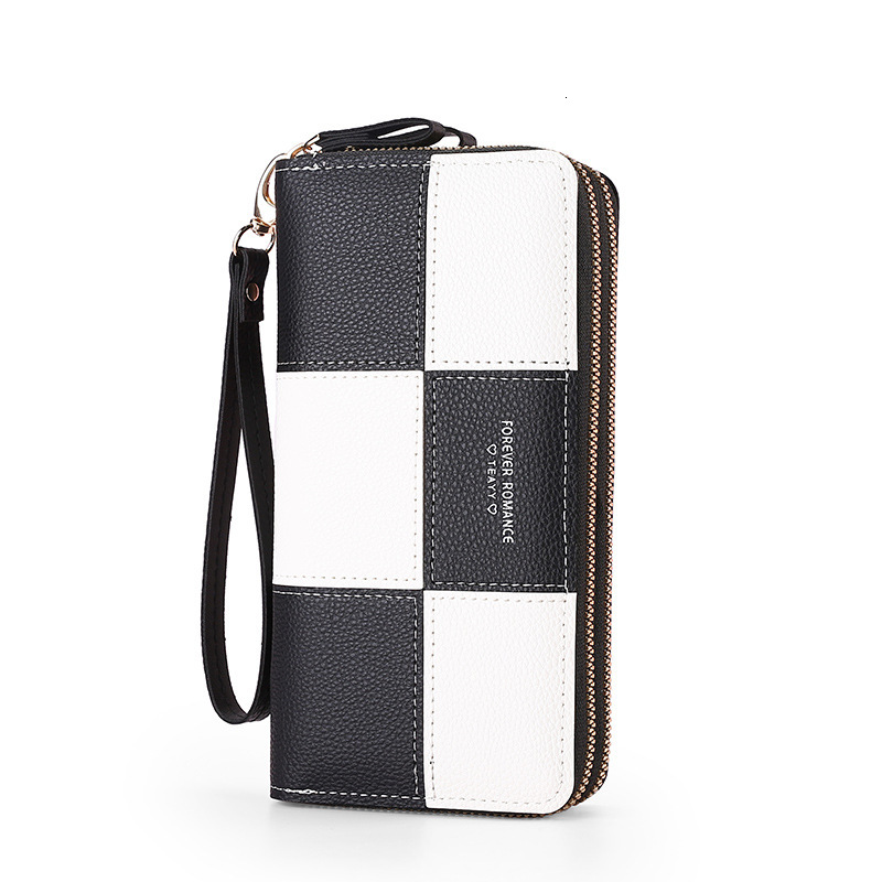 2025 Designer Fashion Casual Girls Long Handheld Three Color Spliced Simple Zipper Phone Bag Wallet