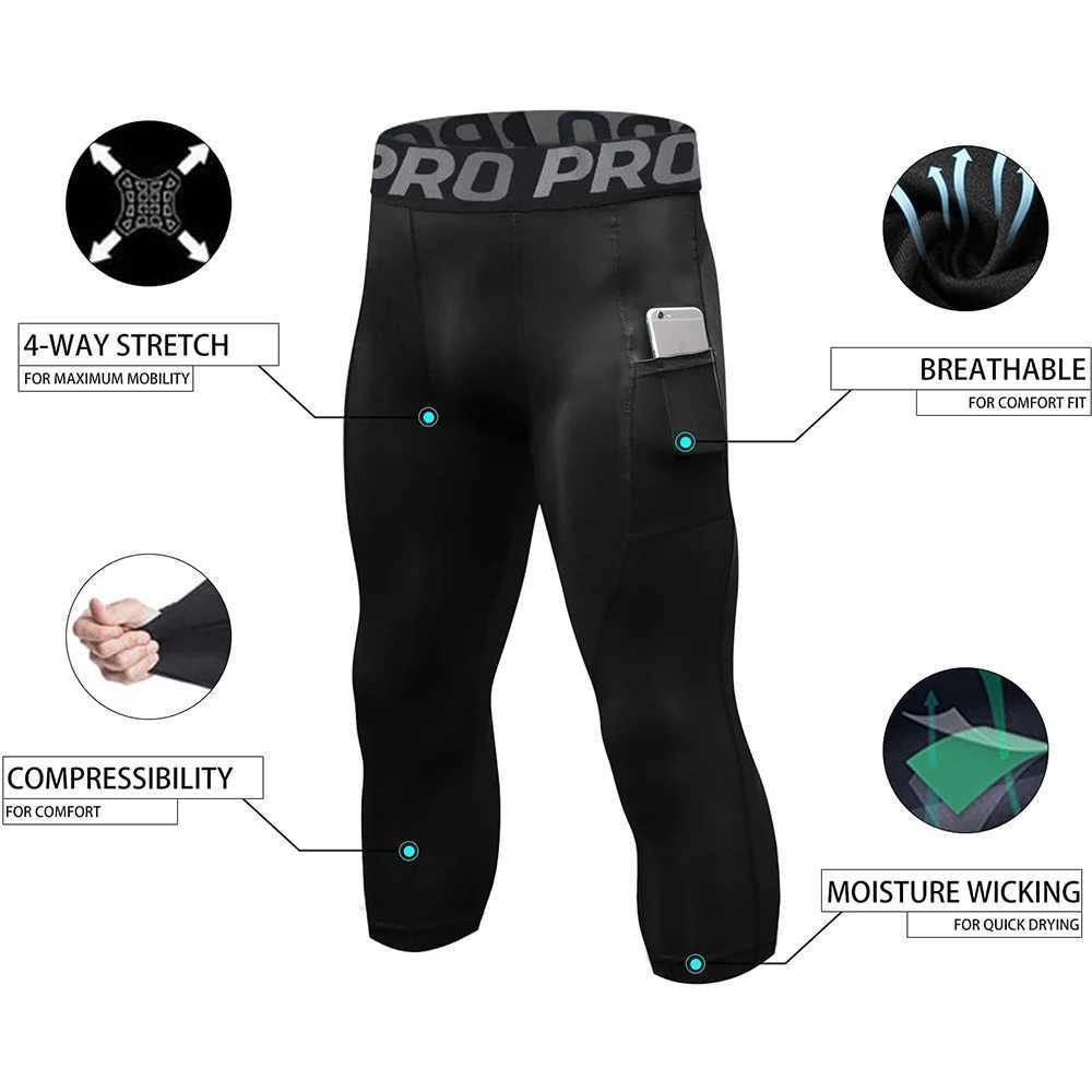 3/4 Compression Pants Men Quick Drying Gym Workout Leggings Basketball Running Athletic Sports Training Base Layer Bottoms J250516