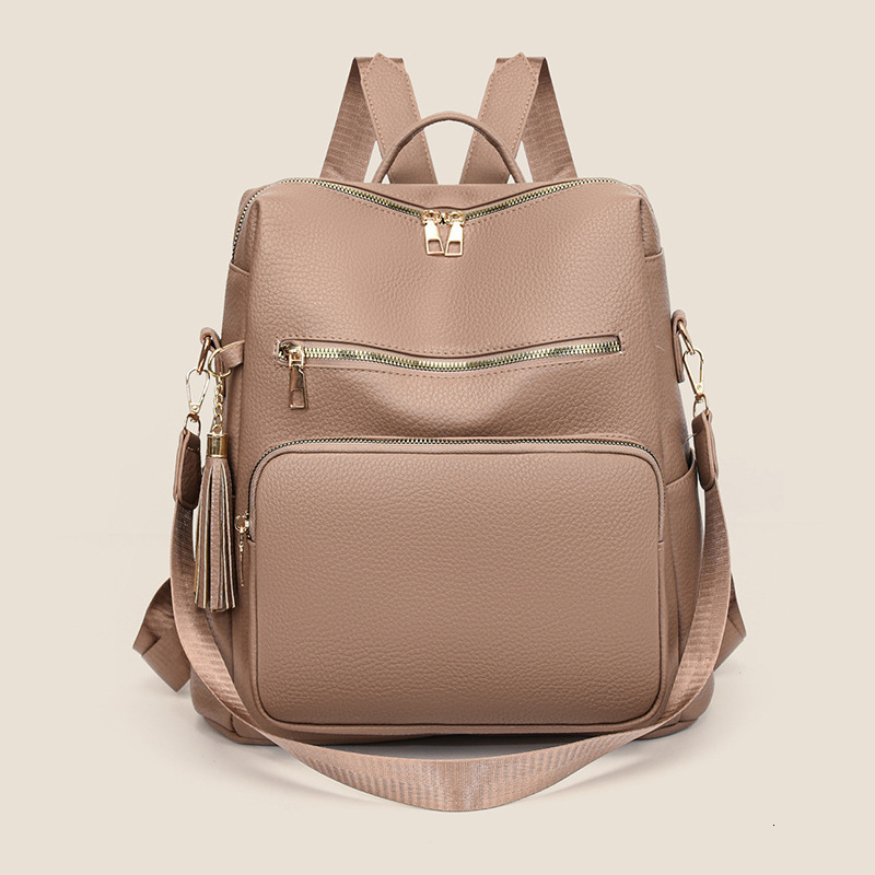 25S NEW Designer Backpack Advanced Women S Bag Korean Version PU Travel Fashionable Versatile Soft Leather Tassel Commuting Backpack Outdoor Storage B