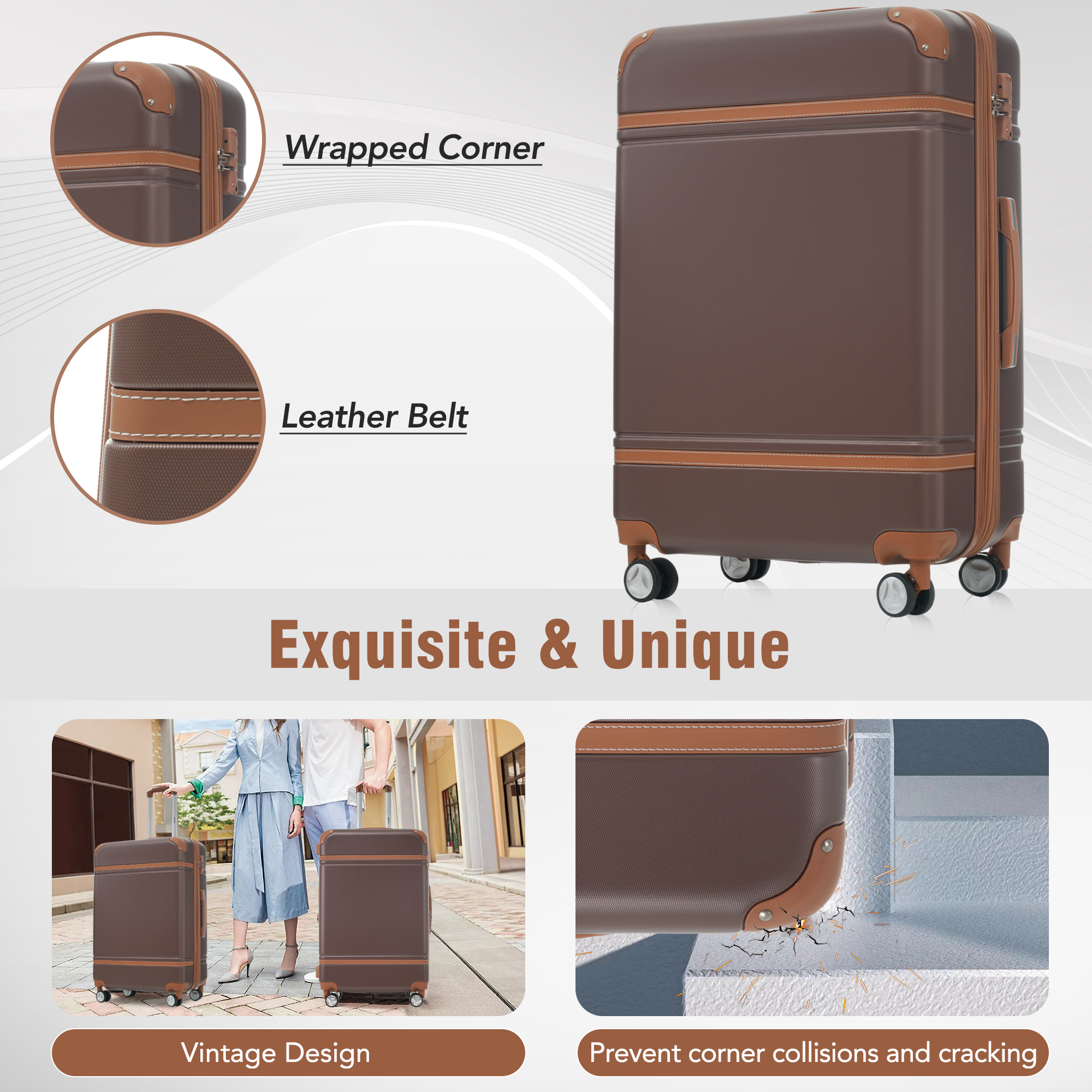 4-Piece Hardshell Luggage Sets: 20", 24", 28" Expandable Luggages and Cosmetic Case - Lightweight Spinner Suitcases with TSA Lock Perso