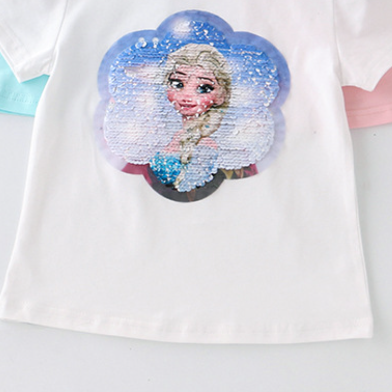 DISNEY girls designer clothes baby clothes Frozen Princess Elsa Princess top Girls' short-sleeved tops are comfortable and soft to wear in summer