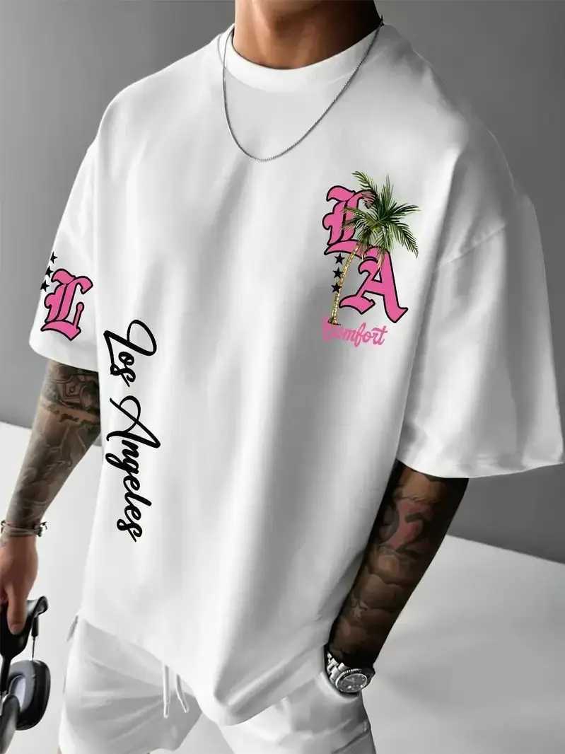 LA Letter Print Casual Graphic T-Shirt Short Sleeve Sports Womens T-shirt Unisex Casual Daily Wear Summer Mens Racing T-shirt J250515M79X