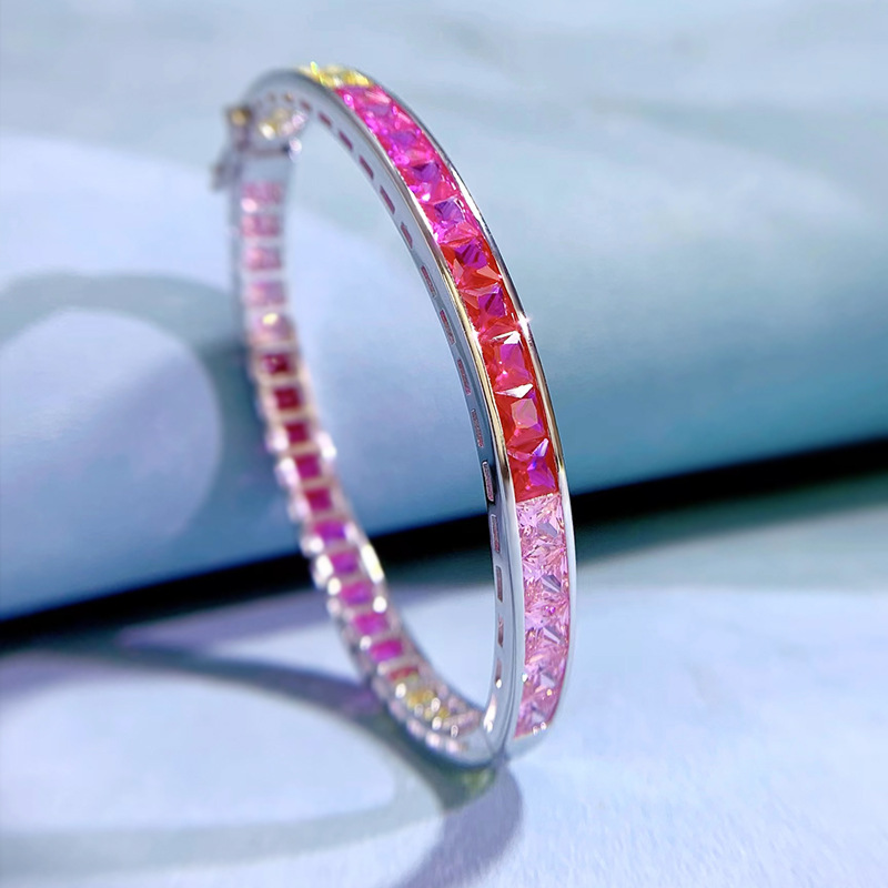 New European and American Fashion S925 Silver Endless Rainbow Candy Color Cubic Zirconia Bracelet