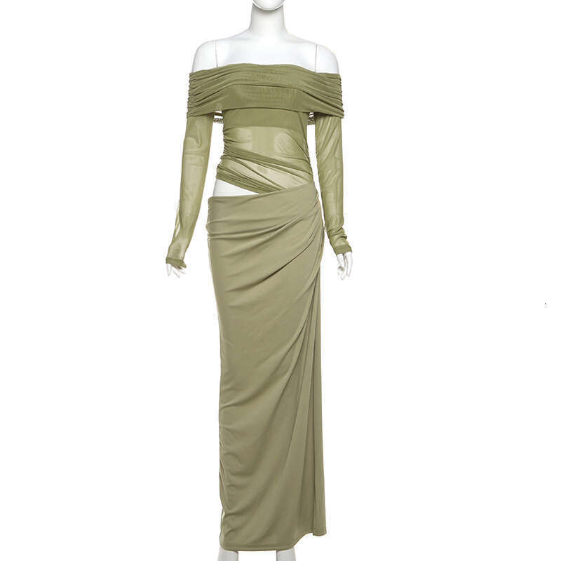 Sheath Dress Wind Spring New Women S Sexy Spicy Girl One Collar Chiffon Hollow Long Dress Summer Dress