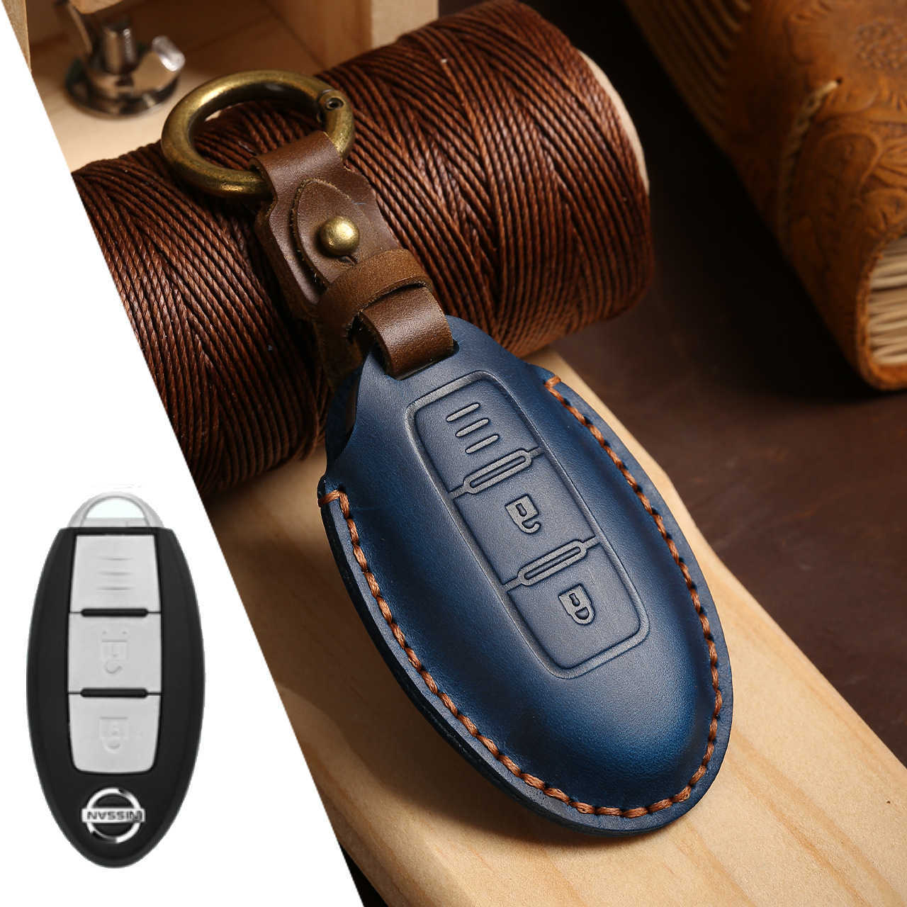 Car Key Handmade Leather Suitable for Nissan key case Teana Xuan Yi Bluebird Qi Jun Qi Da Lou Lan genuine leather car key bag X25519