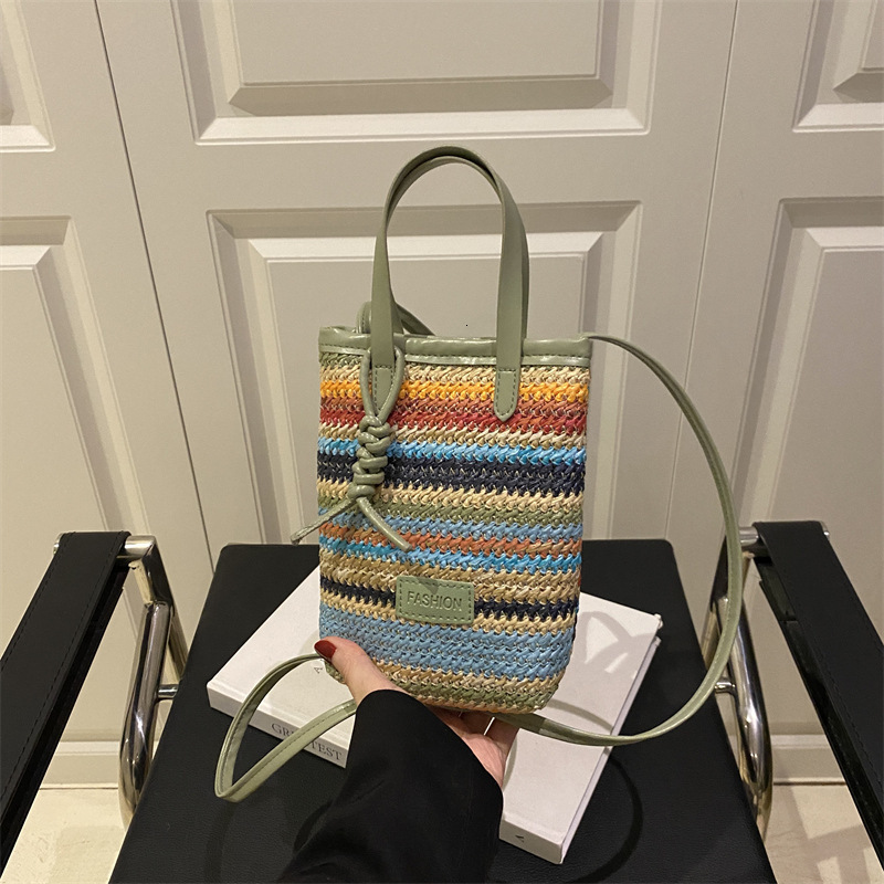 Free Delivery Designer Bag Korean Version Color Striped New 2025 Girls' Spring And Summer Trend Fashion Woven Single Shoulder Crossbody Mobile Ph