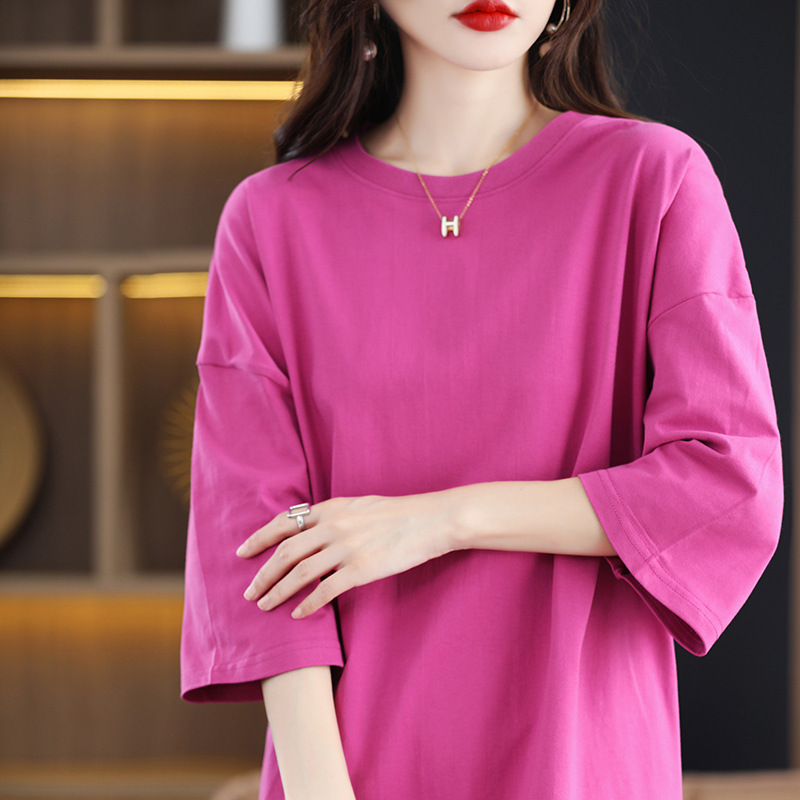 P2104 New Women's Cotton Sweatshirt Large Size Fashion Loose Round Neck Half Sleeve Comfortable Casual Pullover T-shirt Trend