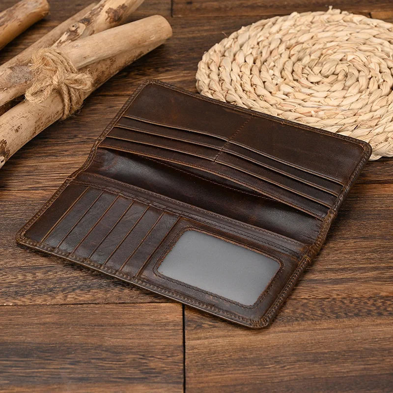 Casual Long Wallet Men Mobile Phone Male Long Purse Bifold Card Wallet Natural Cow Skin Leather Purse Men Business Card Holder 250519