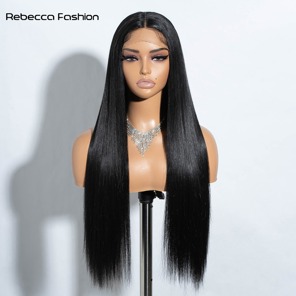 Rebecca Fashion Cosplay Synthetic Lace Wig 30 Inch Long Straight Soft Rainbow Colorful Ombre Blonde Ginger Wigs For Women