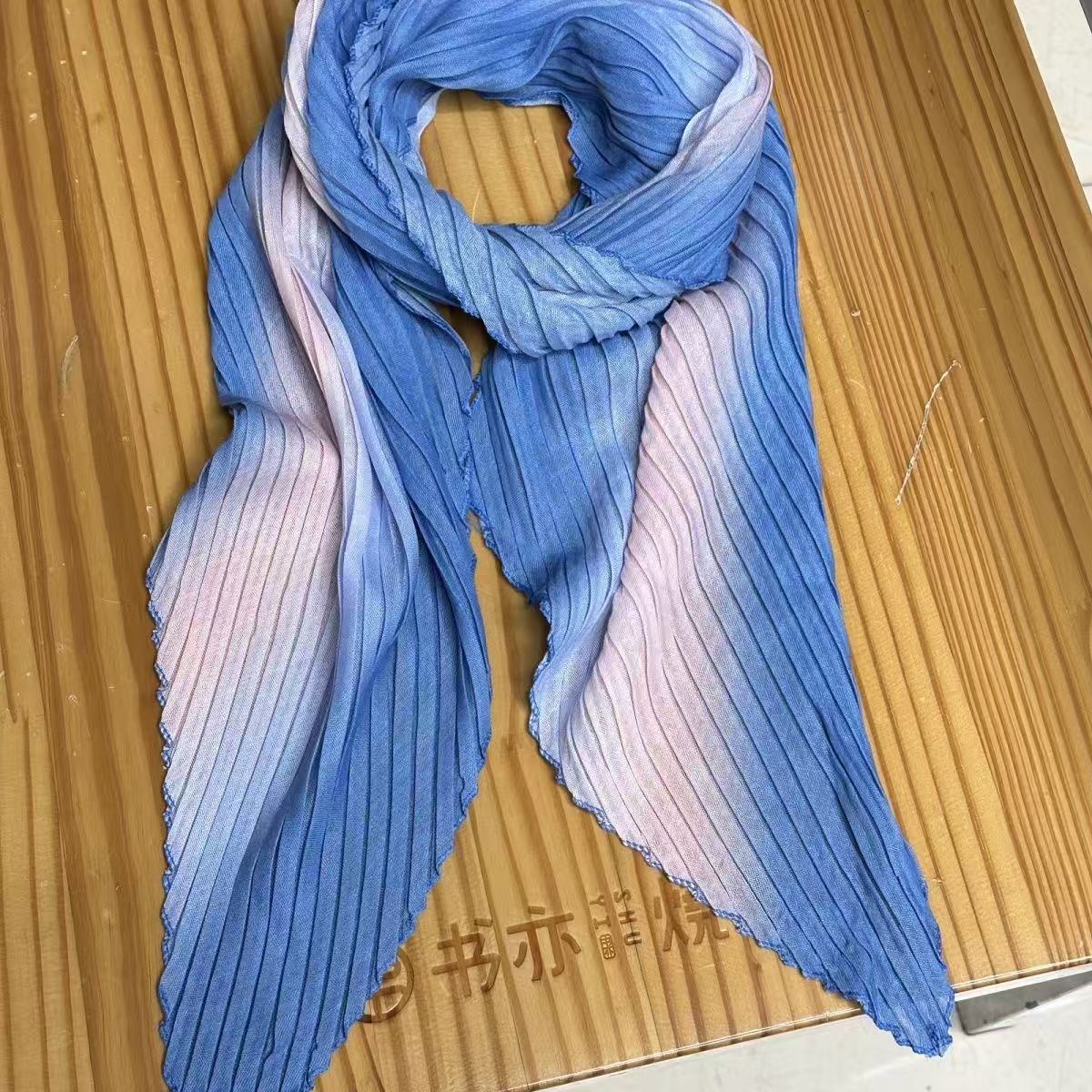 T750 Korean version of the gradient pleated silk scarf square scarf thin solid color spring and autumn new style hairband fashion versatile scarf shaw
